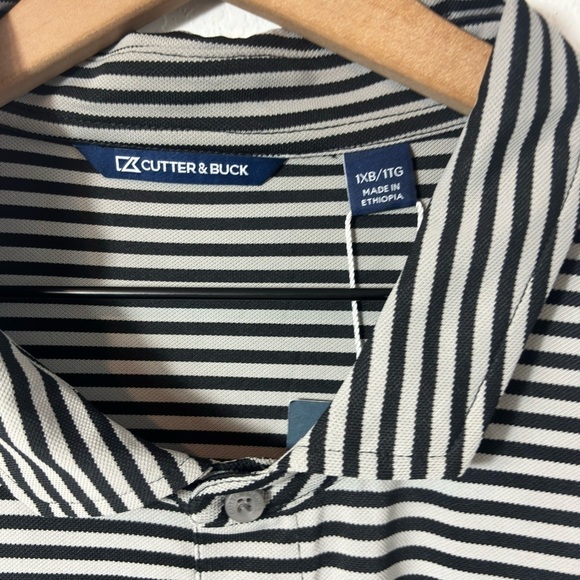 CUTTER AND BUCK BLACK GREY STRIPED MEN POLO SHORT SLEEVE SIZE 1XB BRAND NEW - Picture 8 of 8